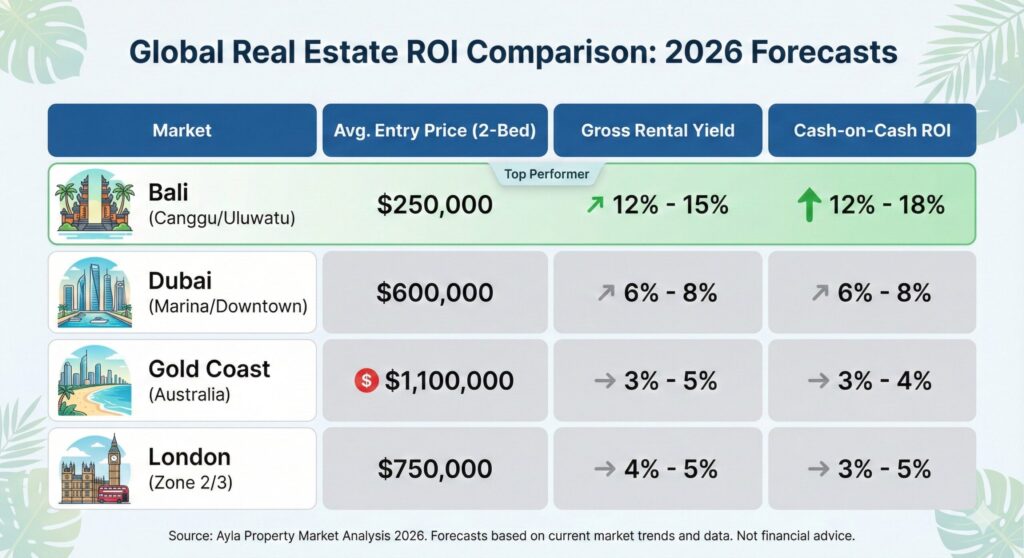 Bali vs Dubai vs Australia vs London Real Estate ROI